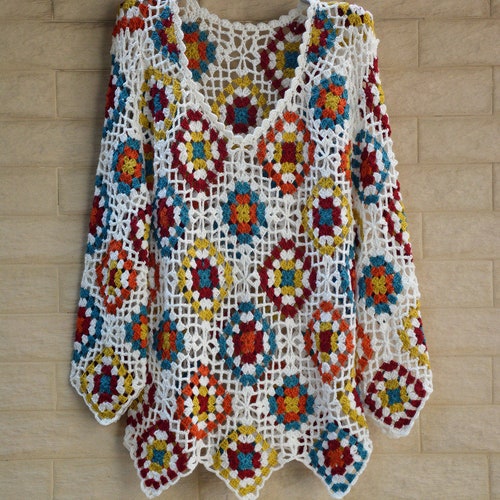 Granny Square Crochet Sweater V Neck - Etsy