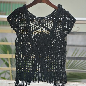 Black Fringe Crochet Bolero Jacket