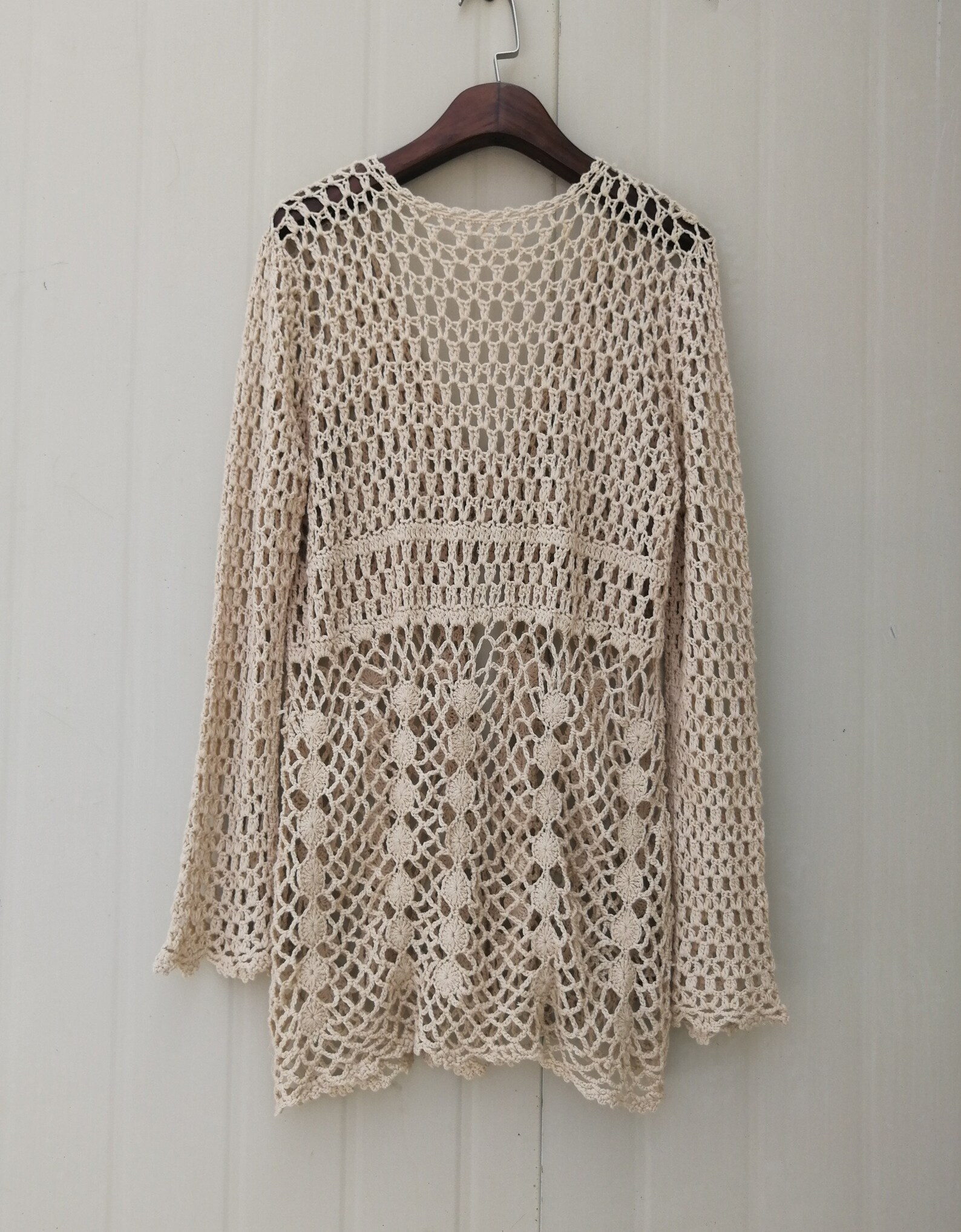 Long Crochet Cardigan Sweater Boho Long Sleeve Blouse Women Bohemian ...