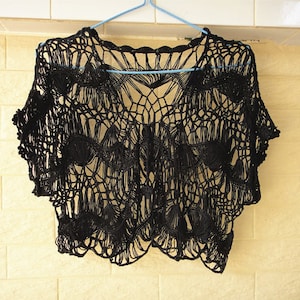 Tie Front Black Crochet Shrug Bolero Jacket Beach Bikini Dress Cover Up