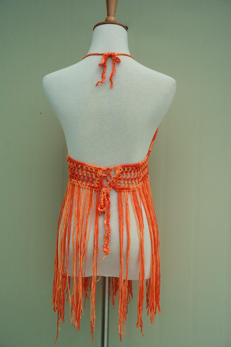 Long Fringe Crochet Bikini Halter Crop Top Tie Dye Etsy