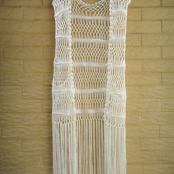 Long Fringe Crochet Vest Hippie Beach Cover Up