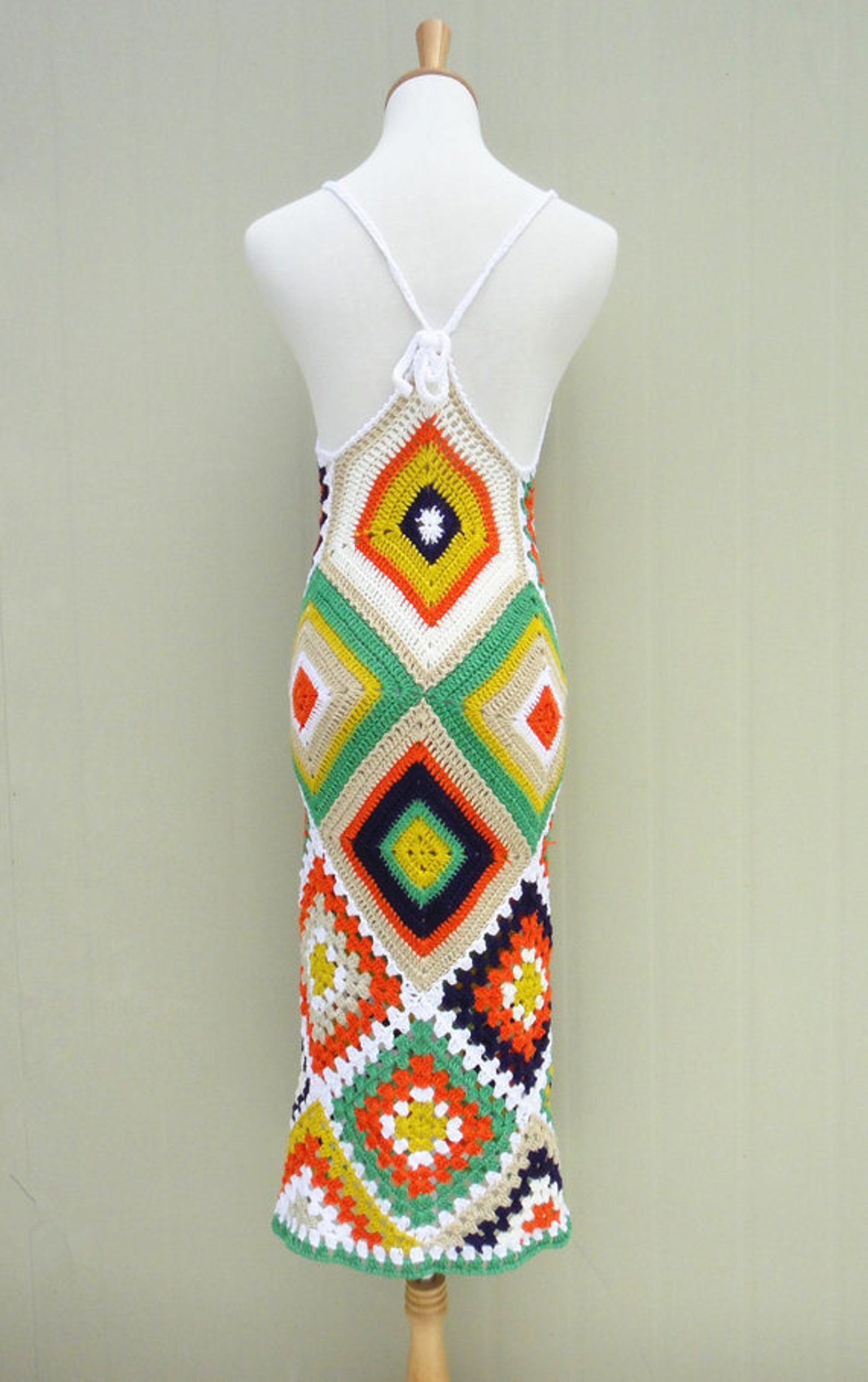 Granny Square Crochet Maxi Halter Dress Women Boho Clothing Etsy