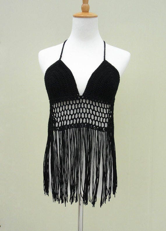 black crochet halter bikini