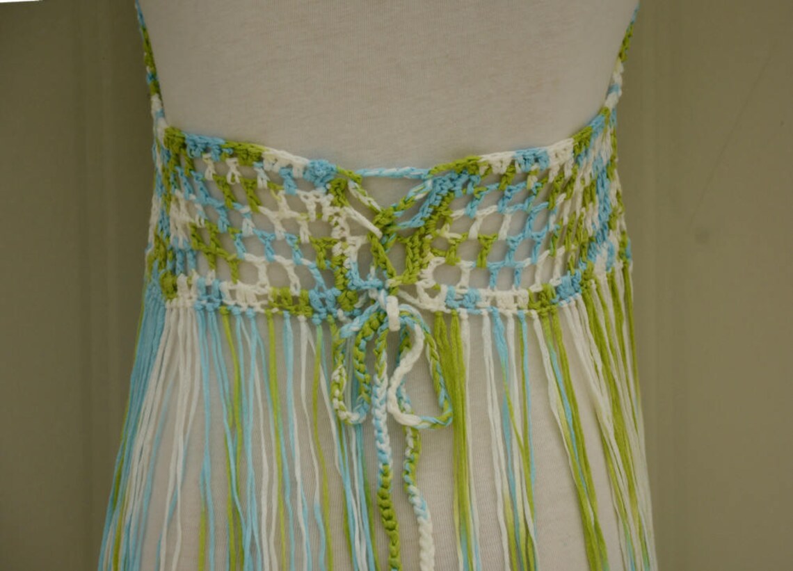 Long Fringe Crochet Bikini Halter Crop Top Tie Dye Etsy