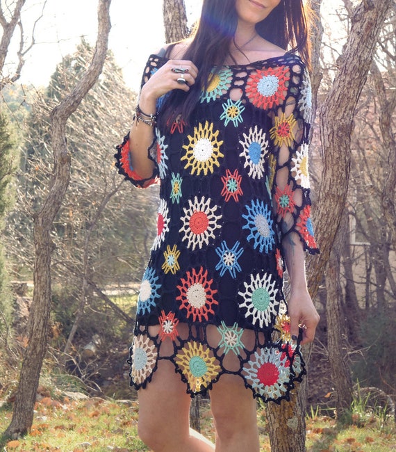 Bohemian Crochet Dress Beach Wedding Multicolored Flower Etsy