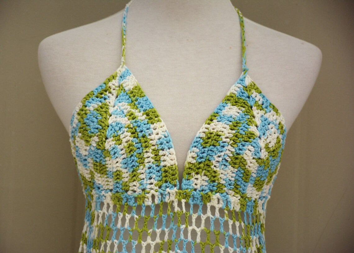 Long Fringe Crochet Bikini Halter Crop Top Tie Dye Etsy