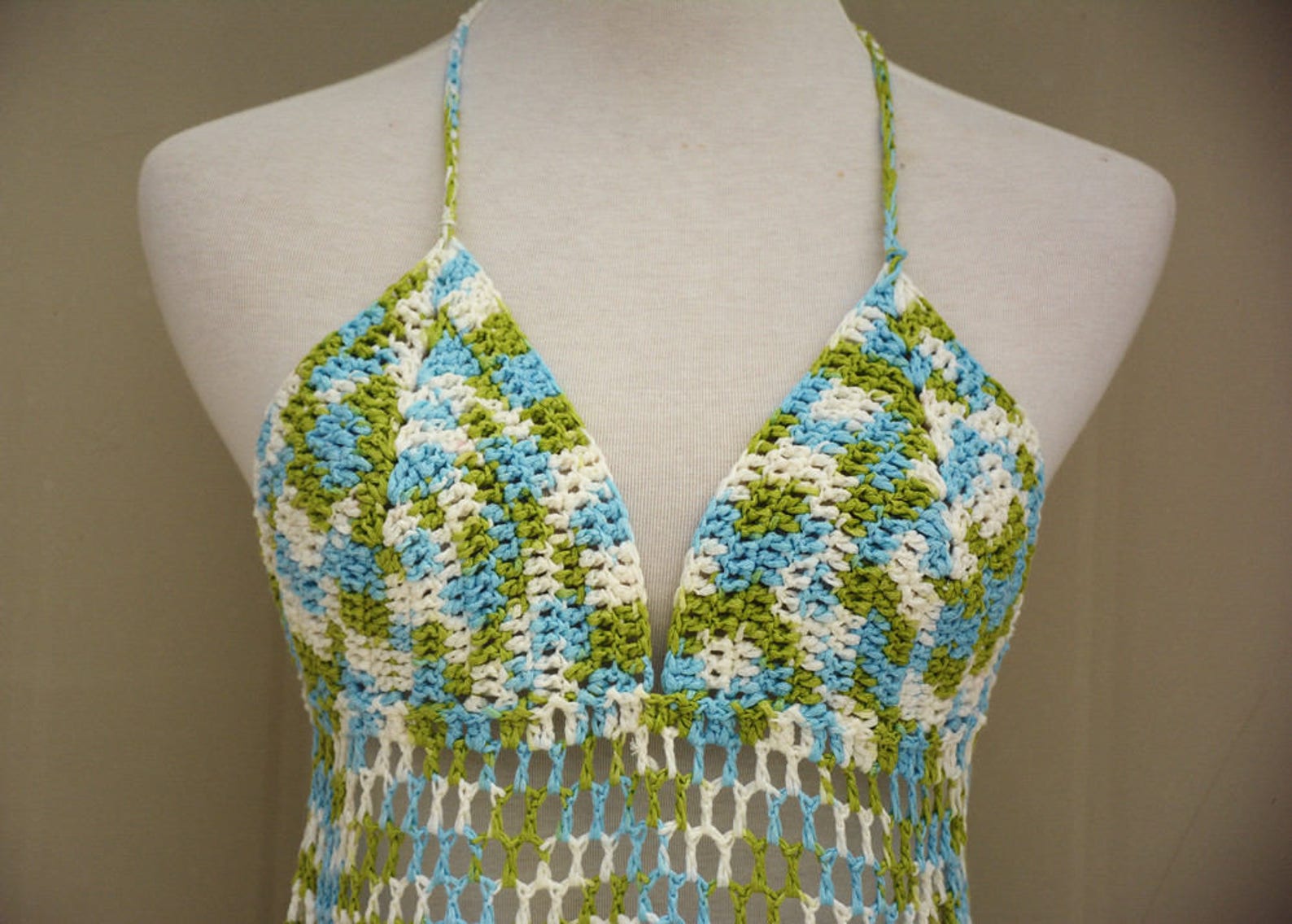 Long Fringe Crochet Bikini Halter Crop Top Tie Dye Etsy