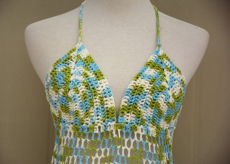 Long Fringe Crochet Bikini Halter Crop Top Tie Dye Etsy