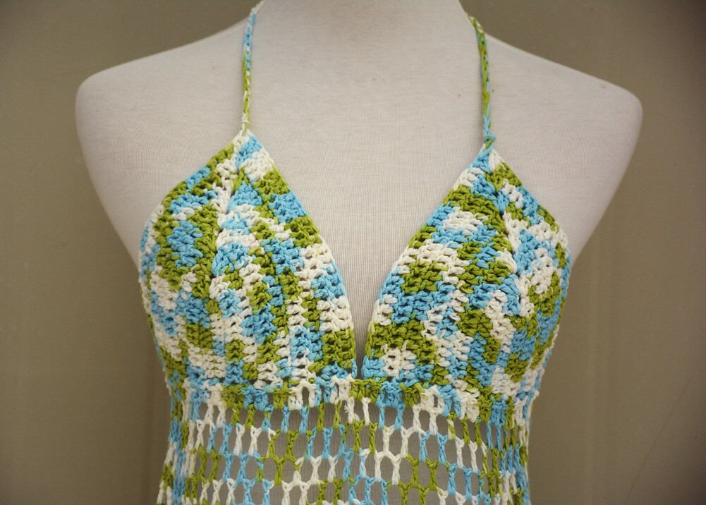 Long Fringe Crochet Bikini Halter Crop Top Tie Dye Etsy