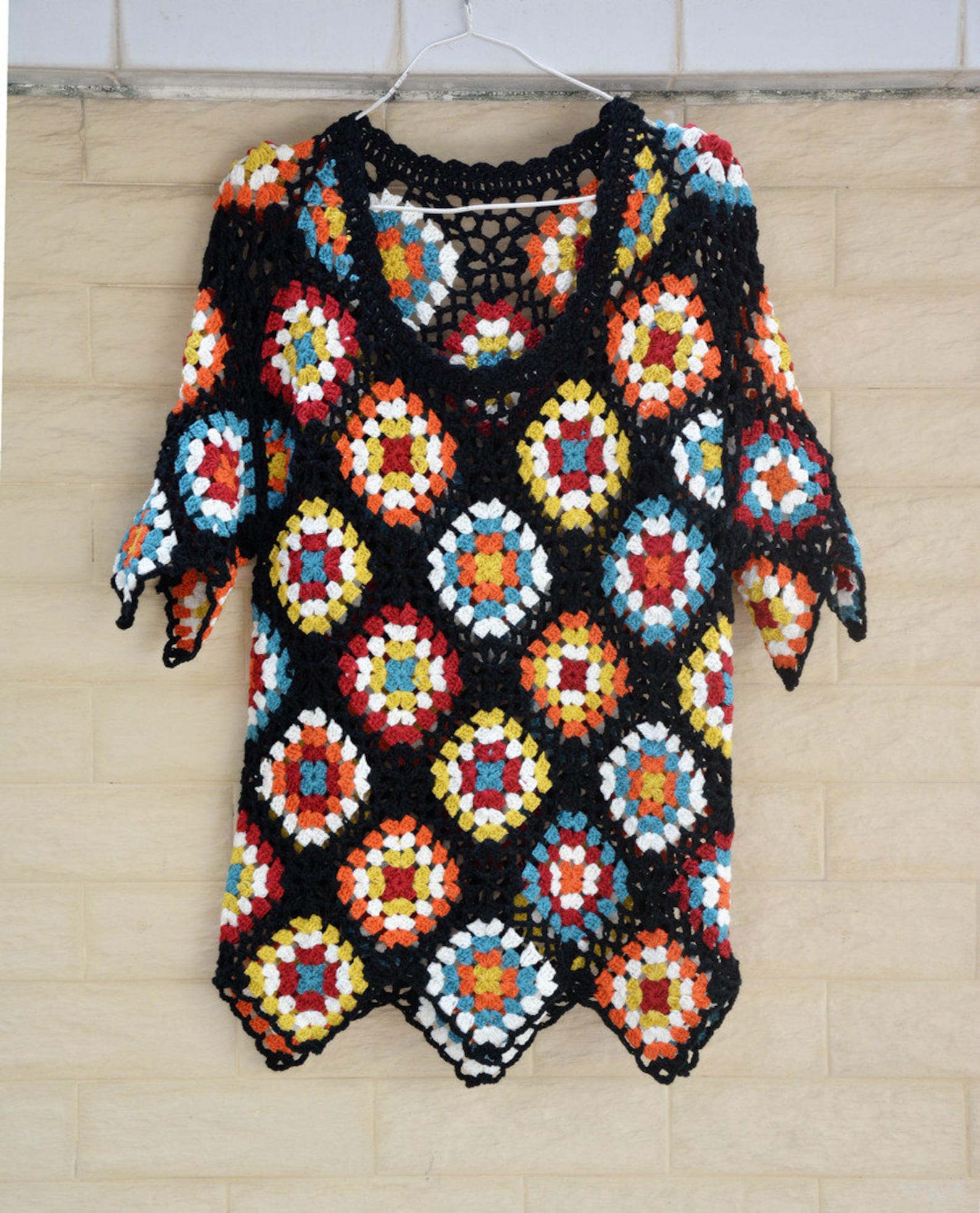 Granny Square Short Sleeve Crochet Top Women Boho Clothing | Etsy