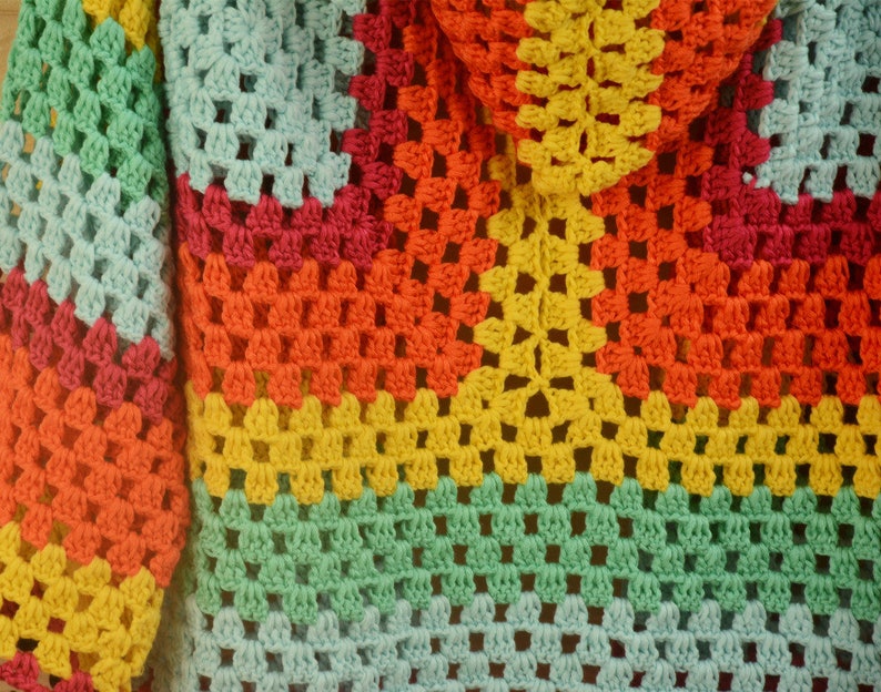 Hoodies Women Crochet Granny Square Sweater Cardigan Rainbow | Etsy