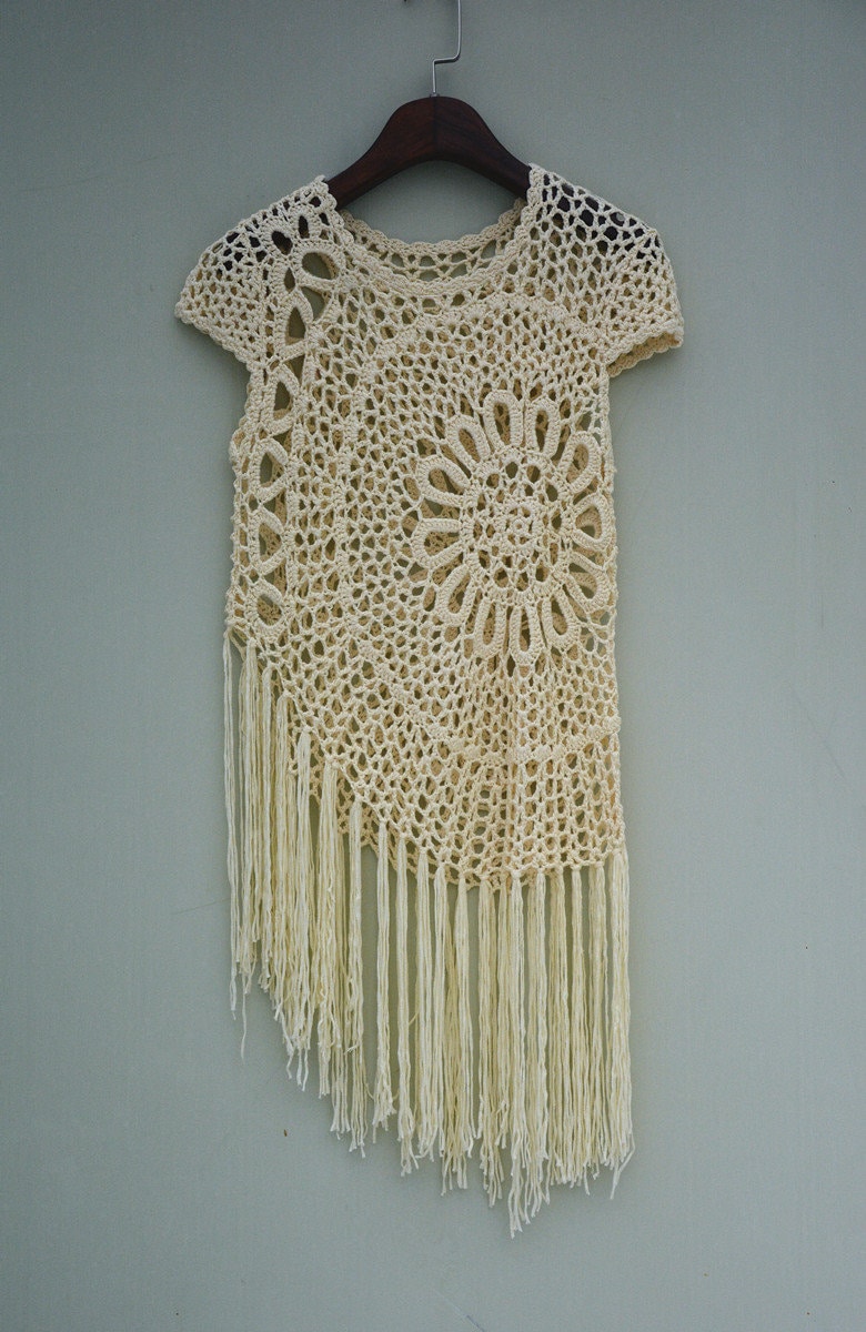 Fringe Mandalas Crochet Top Cap Sleeve Women Boho Clothing - Etsy