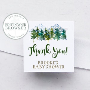 Favor Tags, Thank you tag, EDITABLE, Mountain baby shower, Adventure, Woodland, INSTANT DOWNLOAD, templett