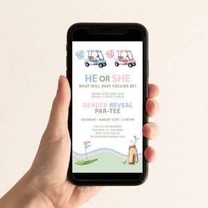 Golf Gender Reveal Text Invitation, Electronic Message Invite, Golfing Theme Party Partee, Phone, Digital Template, Templett gr1 image 1