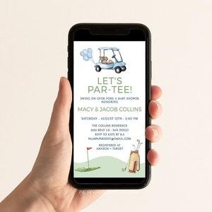 Text Golf Baby Shower Invitation, Electronic Text Message Invite, Couples Shower, Partee, Golfing Theme, SMS, Digital Template, Templett G1