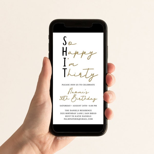 30th Birthday Invitation Electronic, Funny, So Happy I'm Thirty, Text Message Invite, Editable Template Digital, for her, 30, Templett