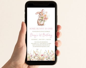 Bunny 1st Birthday Invitation, Electronic Text Message Invite (Digital Template)