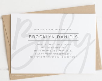Minimalist Baby Shower Invitation Template: Gender Neutral (Digital)