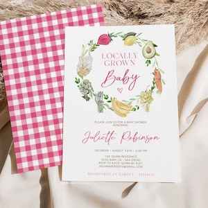 Farmers Market Baby Shower Invitation Girl, Locally Grown Invites, Instant Download Template, Farm, Fruit Vegetables, Editable Templett