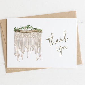Cartão de agradecimento para chá de bebê, Boho, Greenery Macrame, download instantâneo, modelo editável, Templett