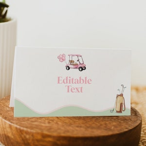 Pink Golf Theme Place Cards, Name Template, Food Label, Golfing Baby Shower Birthday Partee, Digital Download, Templett, G2 image 1