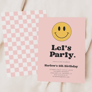 Birthday Invitation for Girl, Smile Face, Editable Template, Modern Happy Invite, 8th, 10th, 11, 13th, 15th, Teen Bday Party, Templett