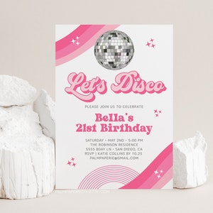 Disco Birthday Invitation, Digital Download, Party Invites, Teen, Adult, Disco Ball Bday, Groovy 70s Theme, Templett