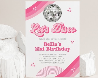 Disco Birthday Invitation, Digital Download, Party Invites, Teen, Adult, Disco Ball Bday, Groovy 70s Theme, Templett