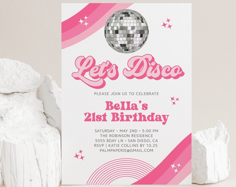 Disco Birthday Invitation Digital Download Party Invites Teen Adult Disco Ball Bday Groovy 70s Theme Templett