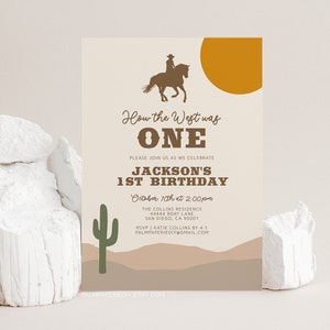 How the west was One Birthday Invitation boy, Digital Download, 1st Bday Invites, Template, Wild Country Western, Cowboy Theme, Templett W0