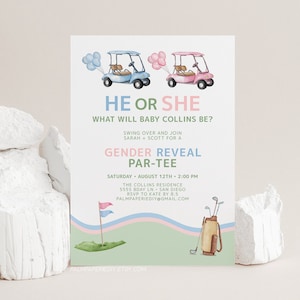 Golf Gender Reveal Invitation, Digital Download, Golfing Theme Invites, He or She, Reveal Party, Partee, Editable Template, Templett gr1