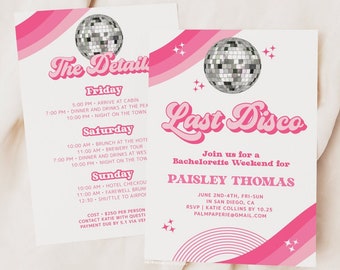 Disco Bachelorette Itinerary Invitation: Retro 70s Theme (Editable Template)