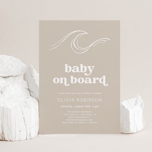Baby on Board Invitation, Gender Neutral Baby Shower Invite, Summer, Editable Template, Surf Beach Theme, Boy Girl Modern, Digital Templett