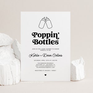 Coed Baby Shower Invitation, Poppin Bottles, Funny Invites, Couples, Editable Template, Gender Neutral, Boy Girl, Digital Download Templett