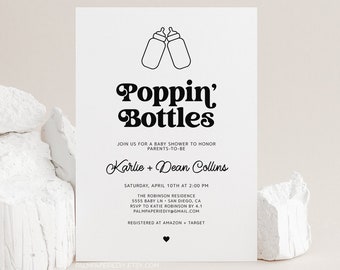 Coed Baby Shower Invitation, Poppin Bottles, Funny Invites, Couples, Editable Template, Gender Neutral, Boy Girl, Digital Download Templett