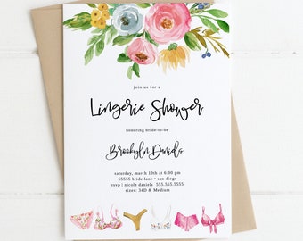 Floral Lingerie Shower Invitation, Bridal Shower, Digital Download Printable Invites, Brunch, Let's Spoil Her, Templett