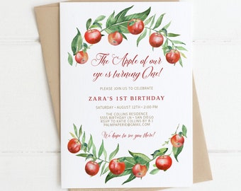 Apple 1st Birthday Invitation: Fall Theme, Editable Template (Digital Download)