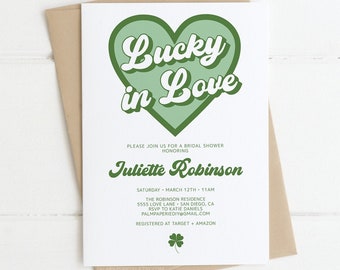 Lucky In Love Bridal Shower Invitation: St Patricks Day Theme (Editable Template Instant Download)