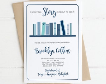 Book Themed Baby Shower Invitation for Boy, Story Library, Editable Template (Instant Download)