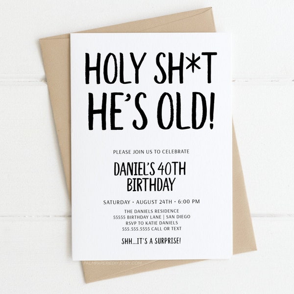 Adult Birthday invitation for men, Funny, Instant Download Template, 40th, 50th, over the hill, Surprise Party Invite, Printable Templett