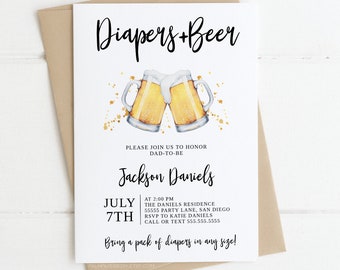 Diapers and beer Invitation, chuggies, INSTANT DOWNLOAD, Dad baby shower invite, co-ed invitations, digital templett