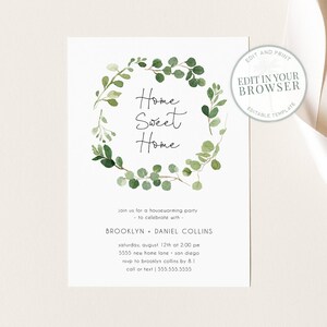 Housewarming Party Invite, Instant Download, House warming Invitation, Simple Greenery, Modern, Templett
