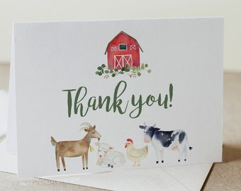 Farm Thank You Card Barn Barnyard Birthday Girl Instant | Etsy