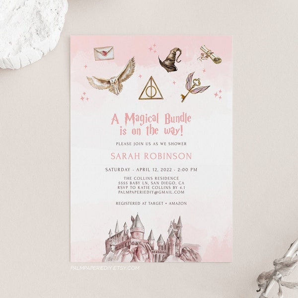 Wizard Baby Shower Invitation, Girl, Magic School of Wizardry, Editable, Special Delivery Invites, Magical, Instant Download Template w1