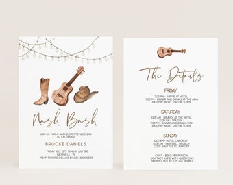 Nashville Bachelorette Itinerary template, Bachelorette Party Invitations, Instant Download, Country Rustic Invite, Nash Bash
