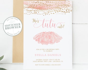 Tutu Birthday invitation, instant download, 2nd Birthday Invite, Ballet, Tutu Cute, Editable Template