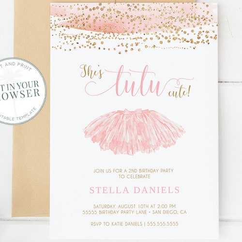 2nd Birthday Invitation Tutu Cute Birthday Invitation Etsy