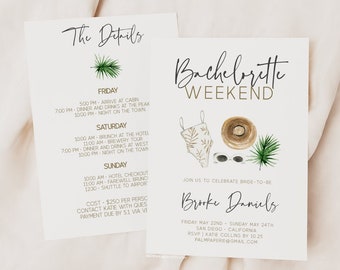 Invitación para despedida de soltera tropical, plantilla de itinerario (descarga instantánea)