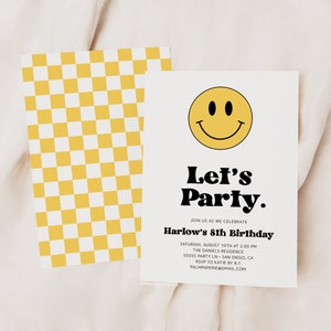 Birthday Invite for kids, Lets Party, Smile Face Invitation Boy or Girl, Editable Template, Happy Smile, 9, 10, 8, Download, Templett